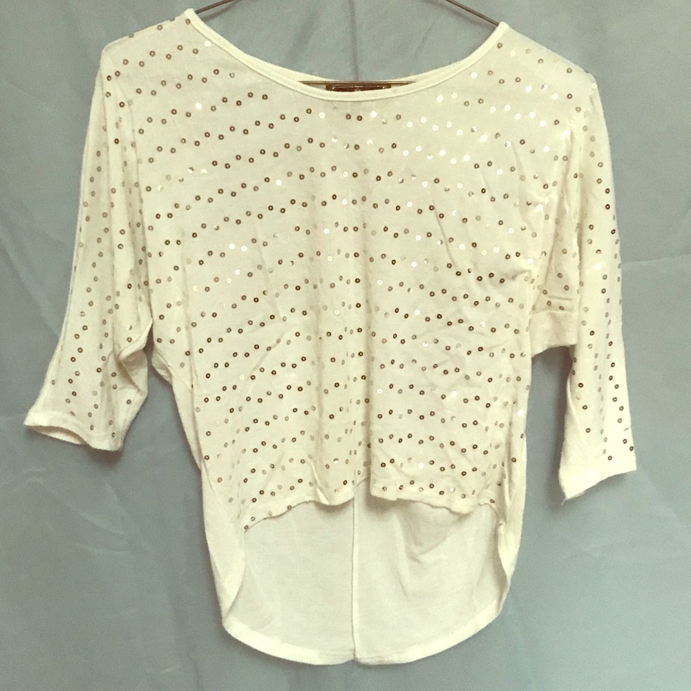 Women’s Gold Sequin, Cream High-low Blouse